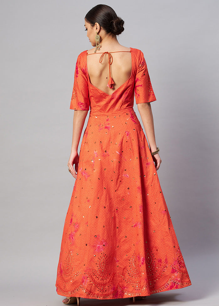 Orange Semi Stitched Cotton Gown