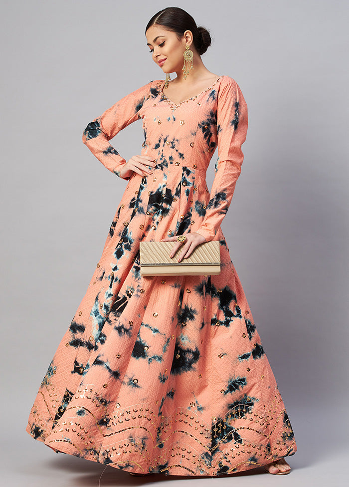 Peach Semi Stitched Cotton Gown - Indian Silk House Agencies