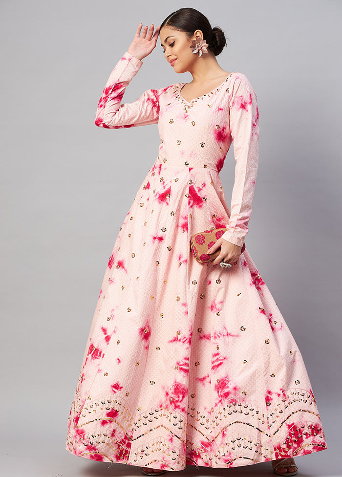 Pink Semi Stitched Cotton Gown - Indian Silk House Agencies