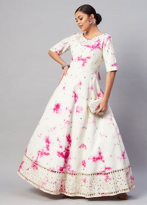 White Semi Stitched Cotton Gown