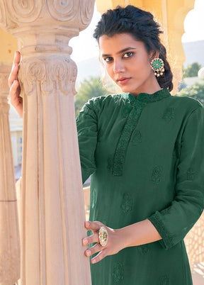 2 Pc Green Readymade Georgette Kurti Set - Indian Silk House Agencies