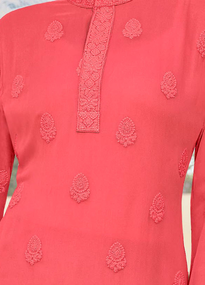 2 Pc Pink Readymade Georgette Kurti Set - Indian Silk House Agencies