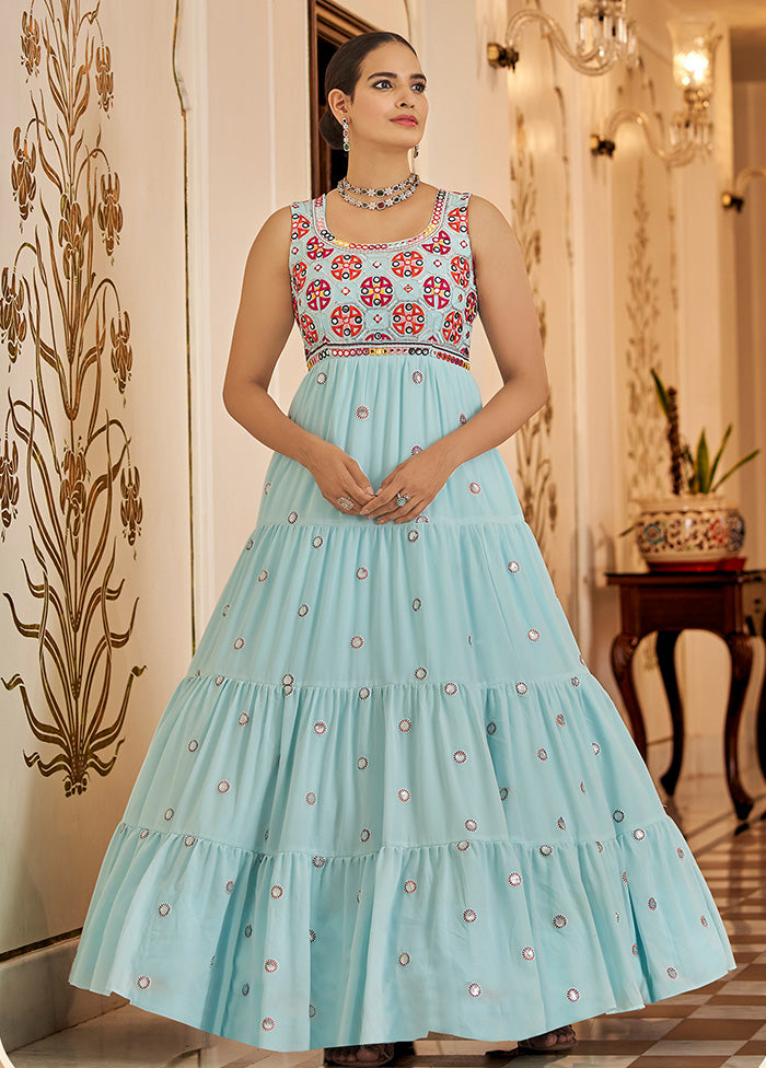 Sky Blue Semi Stitched Georgette Gown