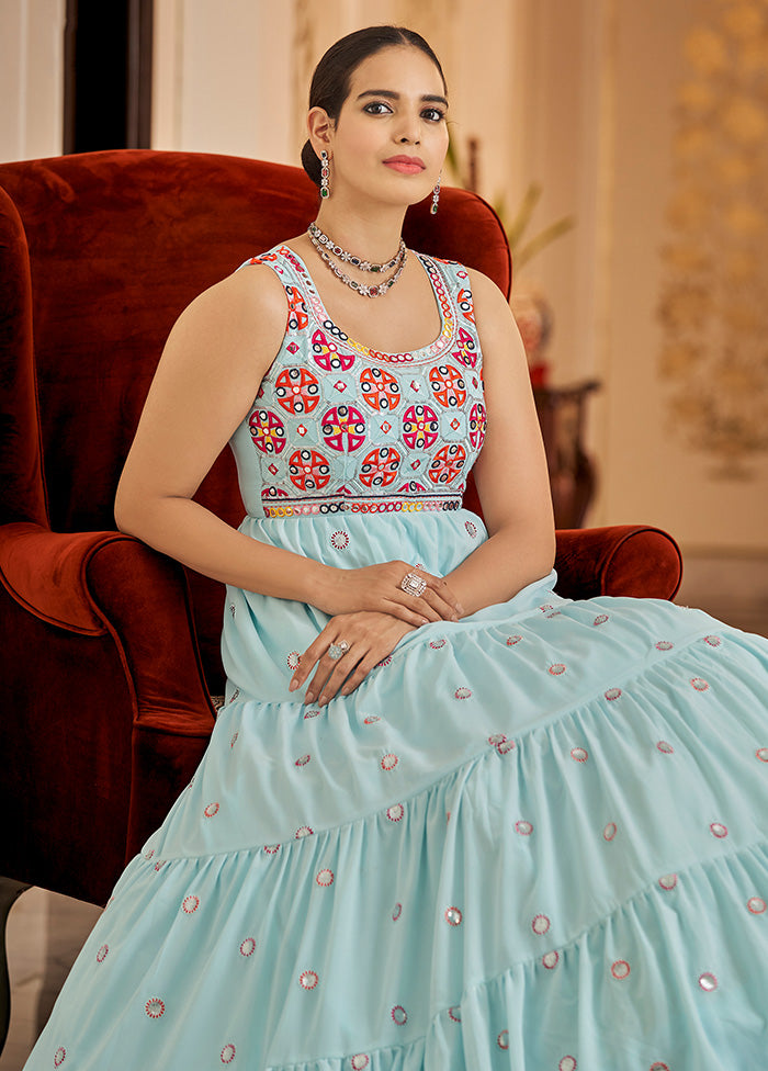 Sky Blue Semi Stitched Georgette Gown