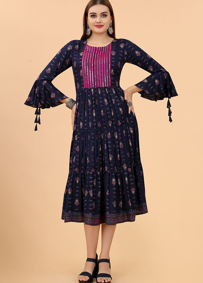 Navy Blue Readymade Cotton Kurti