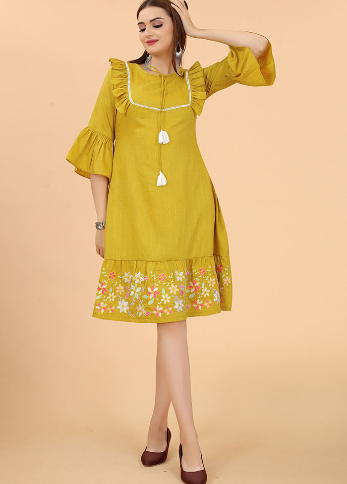 Yellow Readymade Cotton Kurti