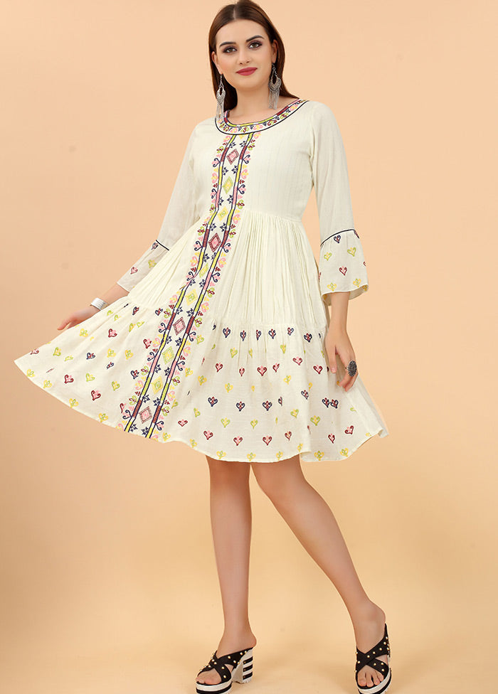 Cream Readymade Cotton Kurti