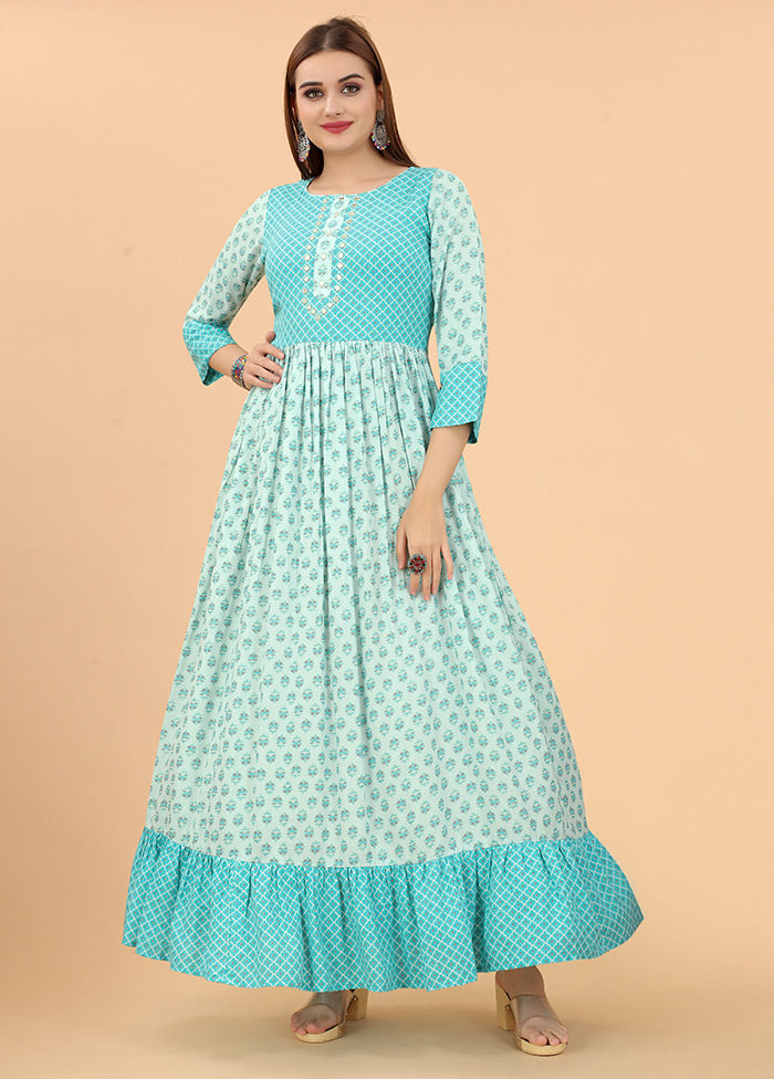 Sea Green Readymade Cotton Long Kurti