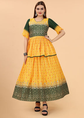 Yellow Readymade Cotton Long Kurti