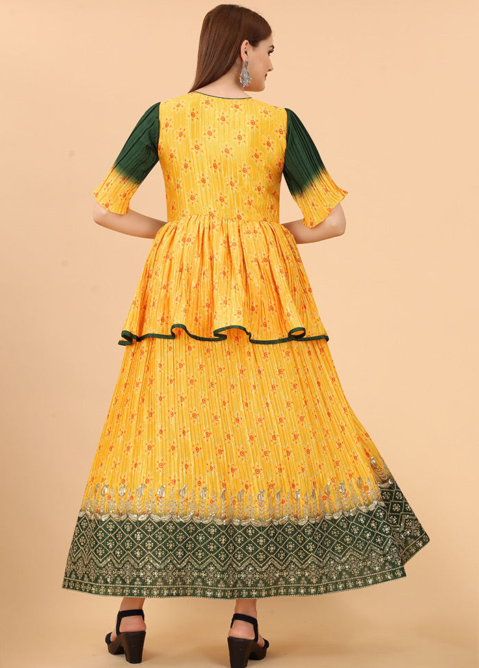 Yellow Readymade Cotton Long Kurti