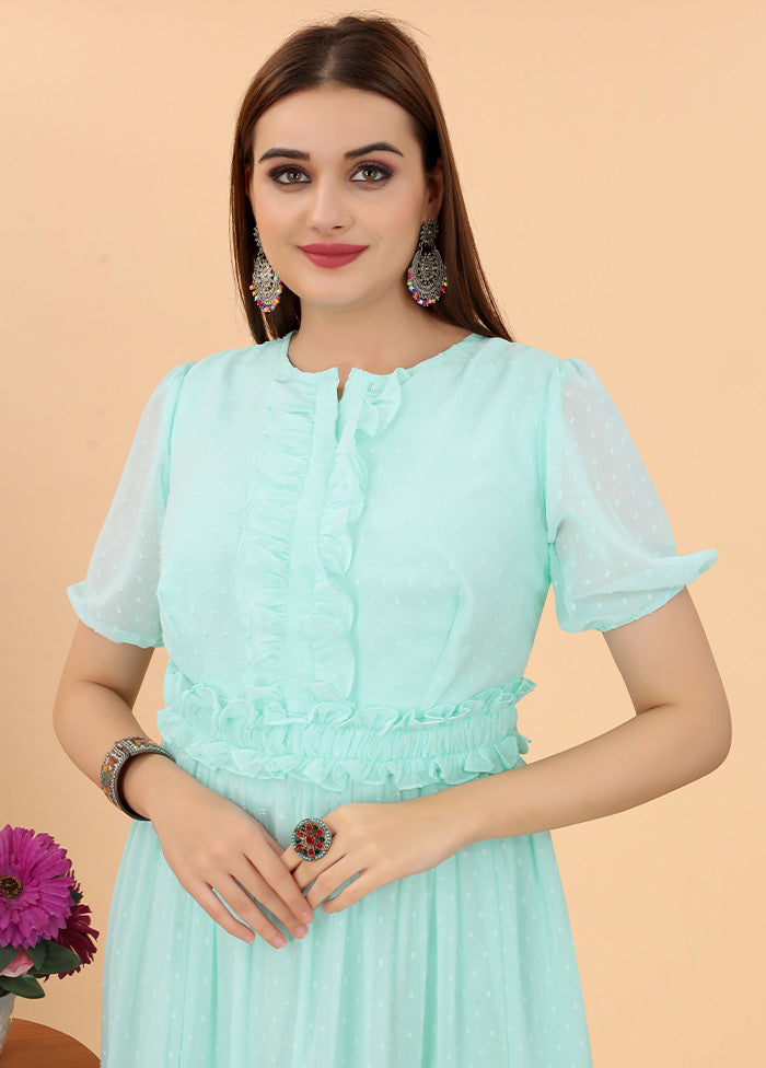 Sea Green Readymade Cotton Long Kurti