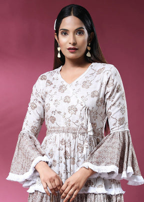 Off White Readymade Cotton Long Kurti