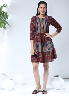 Brown Readymade Cotton Long Kurti