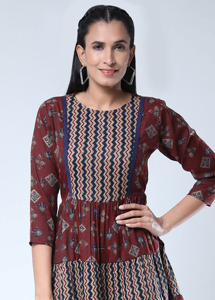 Brown Readymade Cotton Long Kurti