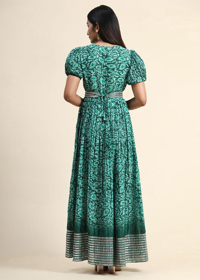 Green Readymade Cotton Long Kurti