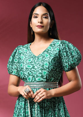 Green Readymade Cotton Long Kurti