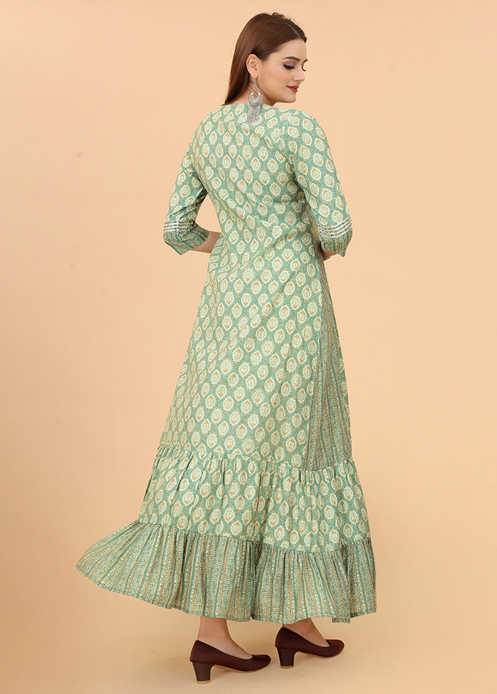 Green Readymade Cotton Long Kurti