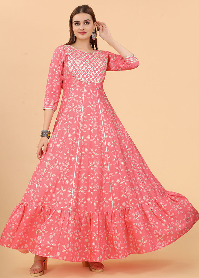 Pink Readymade Cotton Long Kurti