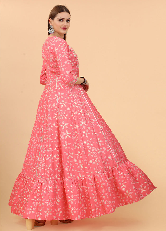 Pink Readymade Cotton Long Kurti