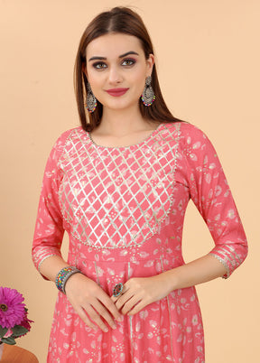 Pink Readymade Cotton Long Kurti