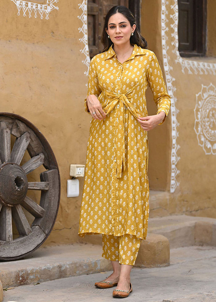 2 Pc Mustard Readymade Silk Kurti Set - Indian Silk House Agencies