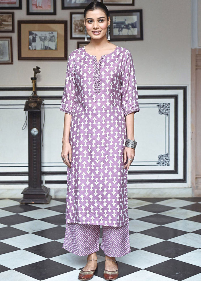 2 Pc Mauve Readymade Silk Kurti Set - Indian Silk House Agencies