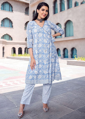 2 Pc Blue Readymade Silk Kurti Set - Indian Silk House Agencies