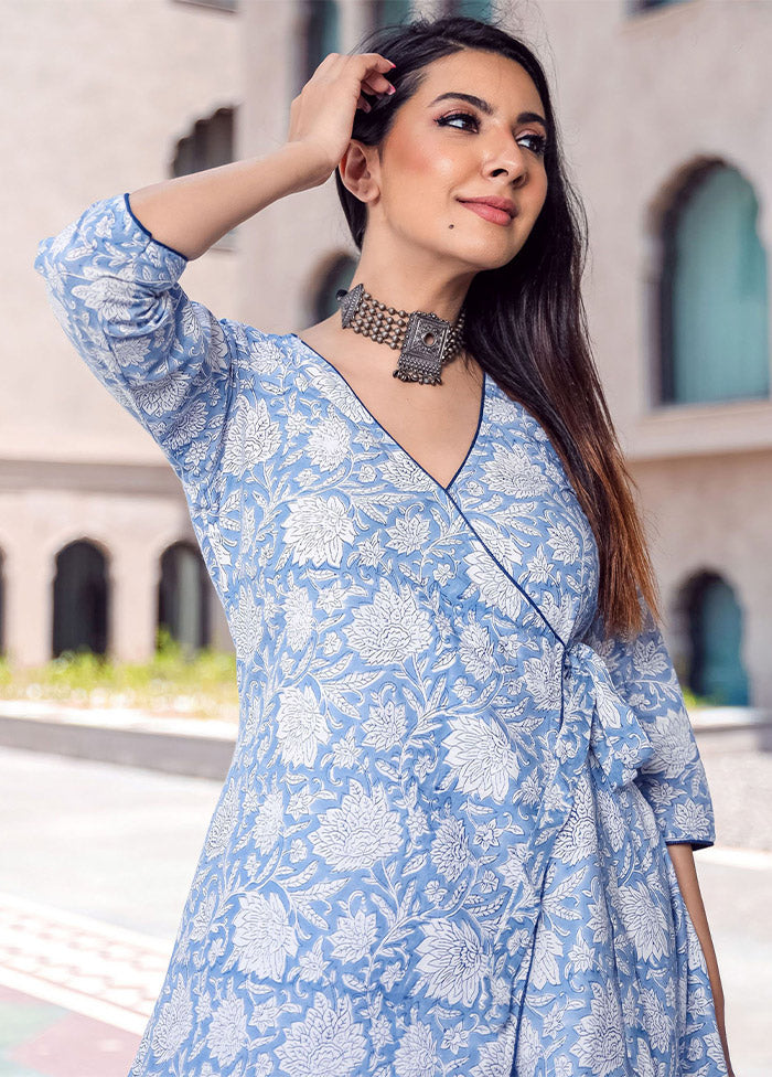 2 Pc Blue Readymade Silk Kurti Set - Indian Silk House Agencies