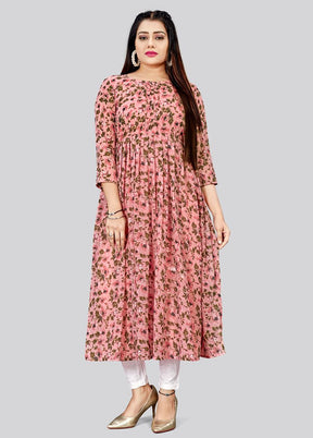 Pink Readymade Cotton Long Kurti