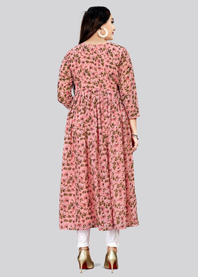 Pink Readymade Cotton Long Kurti