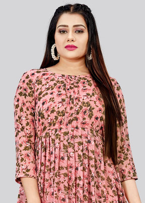 Pink Readymade Cotton Long Kurti