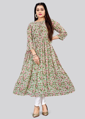 Green Readymade Cotton Long Kurti