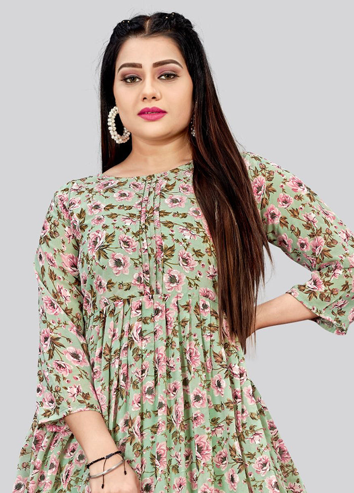 Green Readymade Cotton Long Kurti