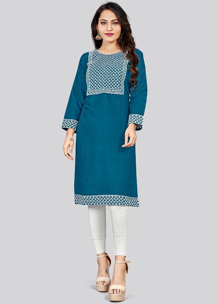 Blue Readymade Cotton Long Kurti - Indian Silk House Agencies