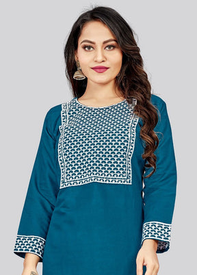 Blue Readymade Cotton Long Kurti - Indian Silk House Agencies