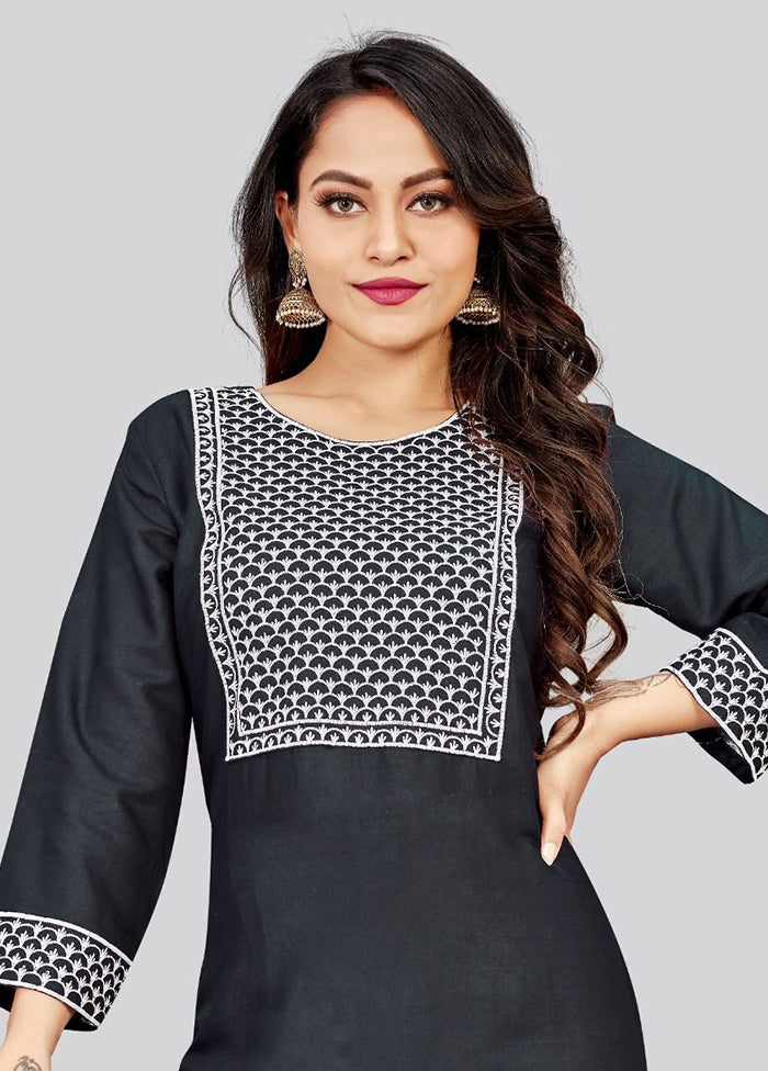 Black Readymade Cotton Long Kurti - Indian Silk House Agencies