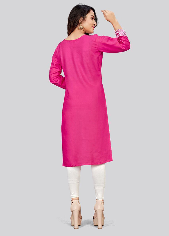 Pink Readymade Cotton Long Kurti - Indian Silk House Agencies