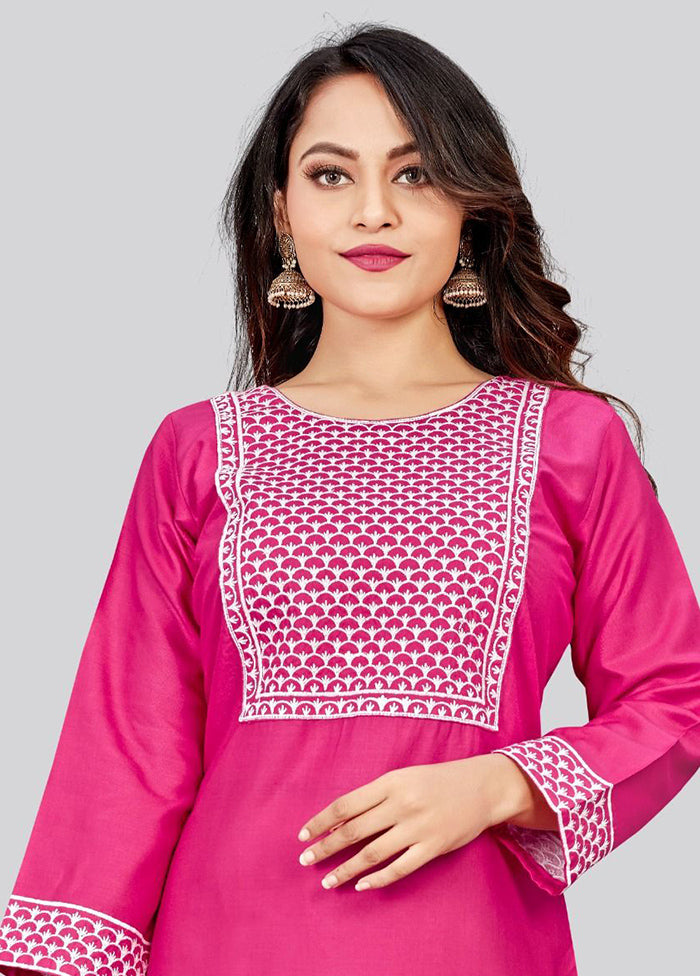 Pink Readymade Cotton Long Kurti