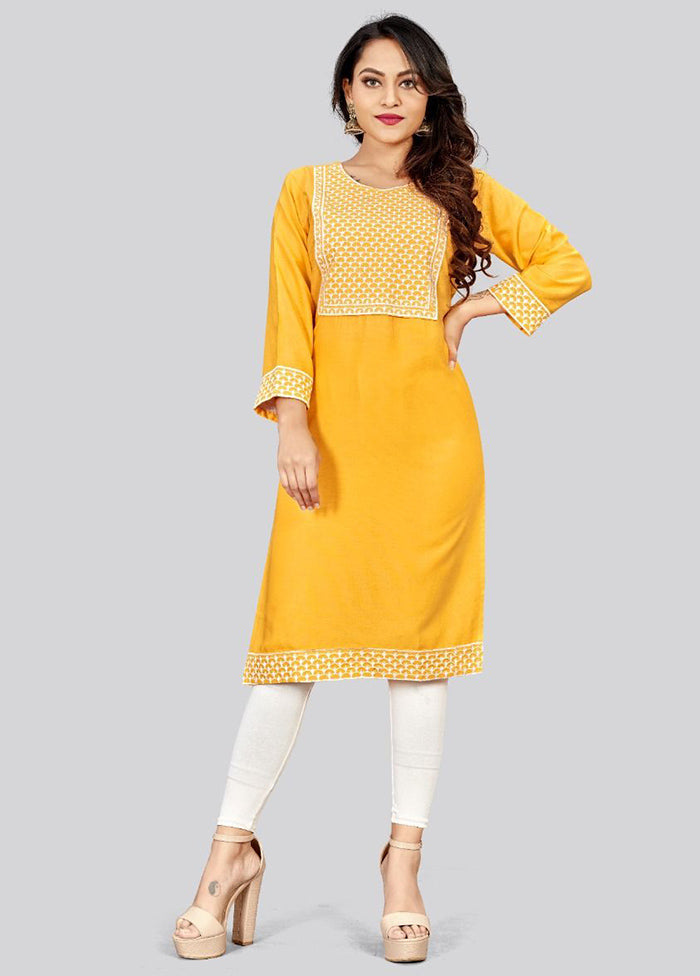 Yellow Readymade Cotton Long Kurti