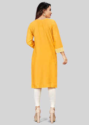 Yellow Readymade Cotton Long Kurti