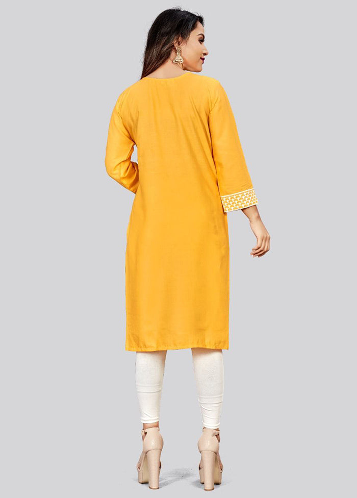 Yellow Readymade Cotton Long Kurti - Indian Silk House Agencies