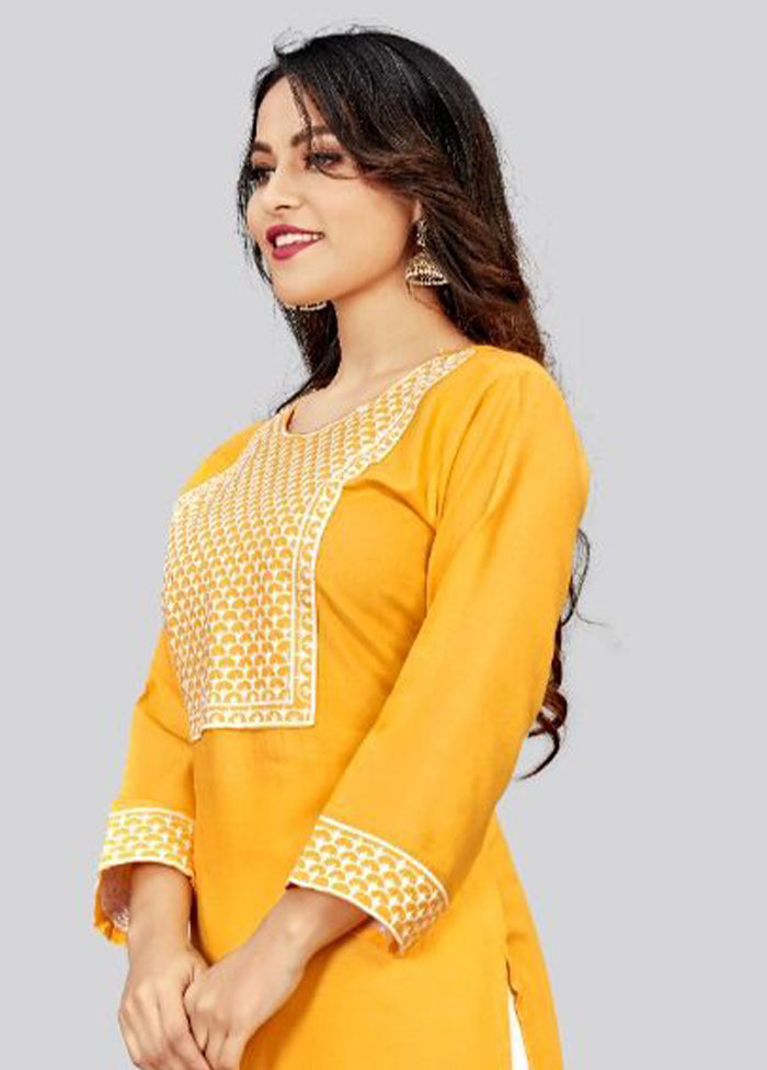 Yellow Readymade Cotton Long Kurti