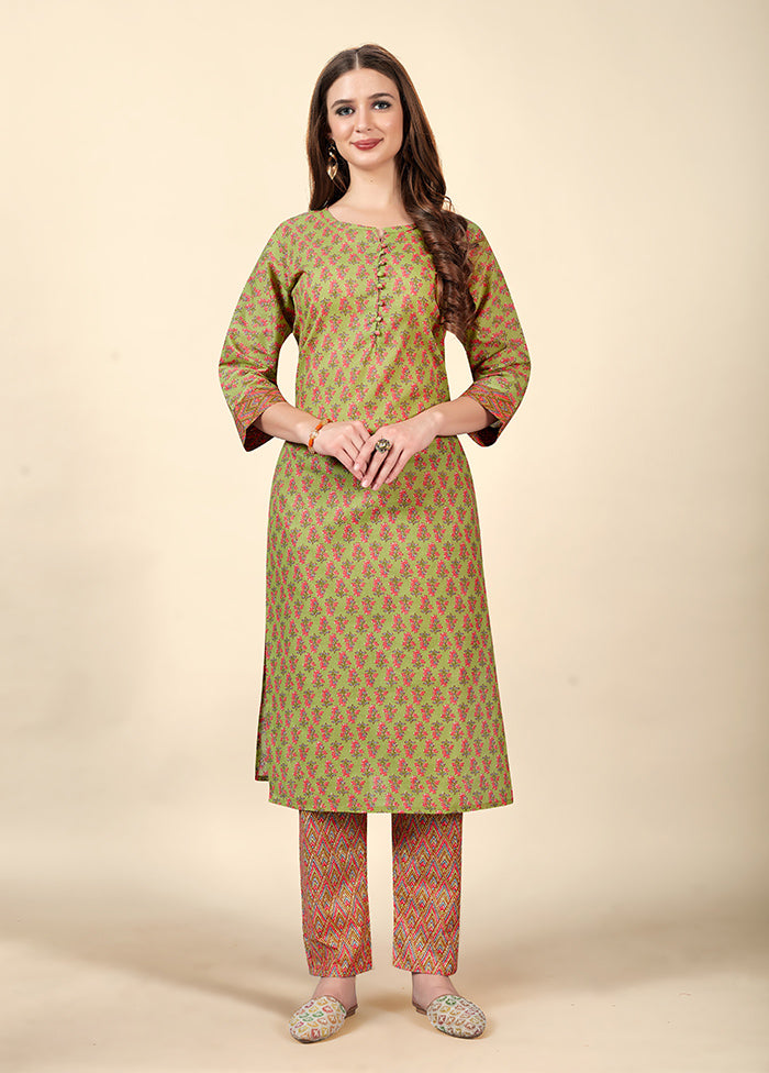 2 Pc Green Readymade Cotton Kurti Set - Indian Silk House Agencies