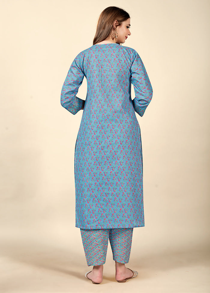 2 Pc Blue Readymade Cotton Kurti Set - Indian Silk House Agencies