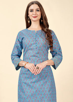 2 Pc Blue Readymade Cotton Kurti Set - Indian Silk House Agencies