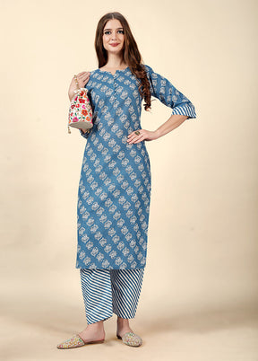 2 Pc Blue Readymade Cotton Kurti Set - Indian Silk House Agencies