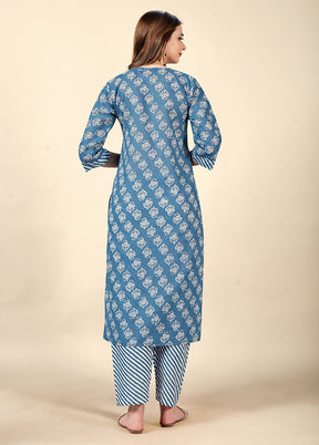 2 Pc Blue Readymade Cotton Kurti Set - Indian Silk House Agencies