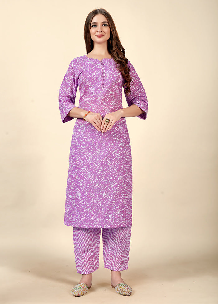 2 Pc Purple Readymade Cotton Kurti Set - Indian Silk House Agencies