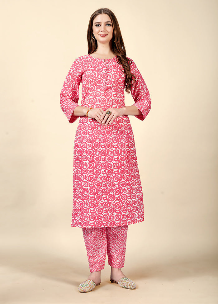 2 Pc Pink Readymade Cotton Kurti Set - Indian Silk House Agencies