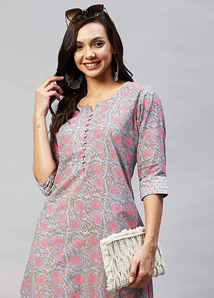 2 Pc Grey Readymade Cotton Kurti Set - Indian Silk House Agencies